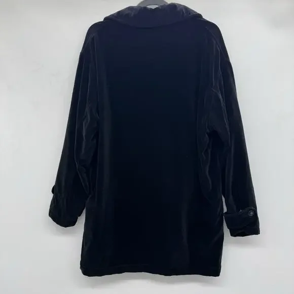 Vintage 90s Old Navy Velvet Pea Coat Sz XL Black Witchy Goth Grunge Regency Gorp - Picture 3 of 11